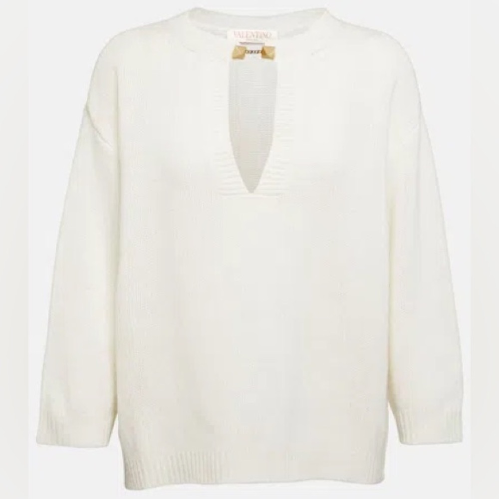 Valentino Rockstud Cashmere Sweater In Beige